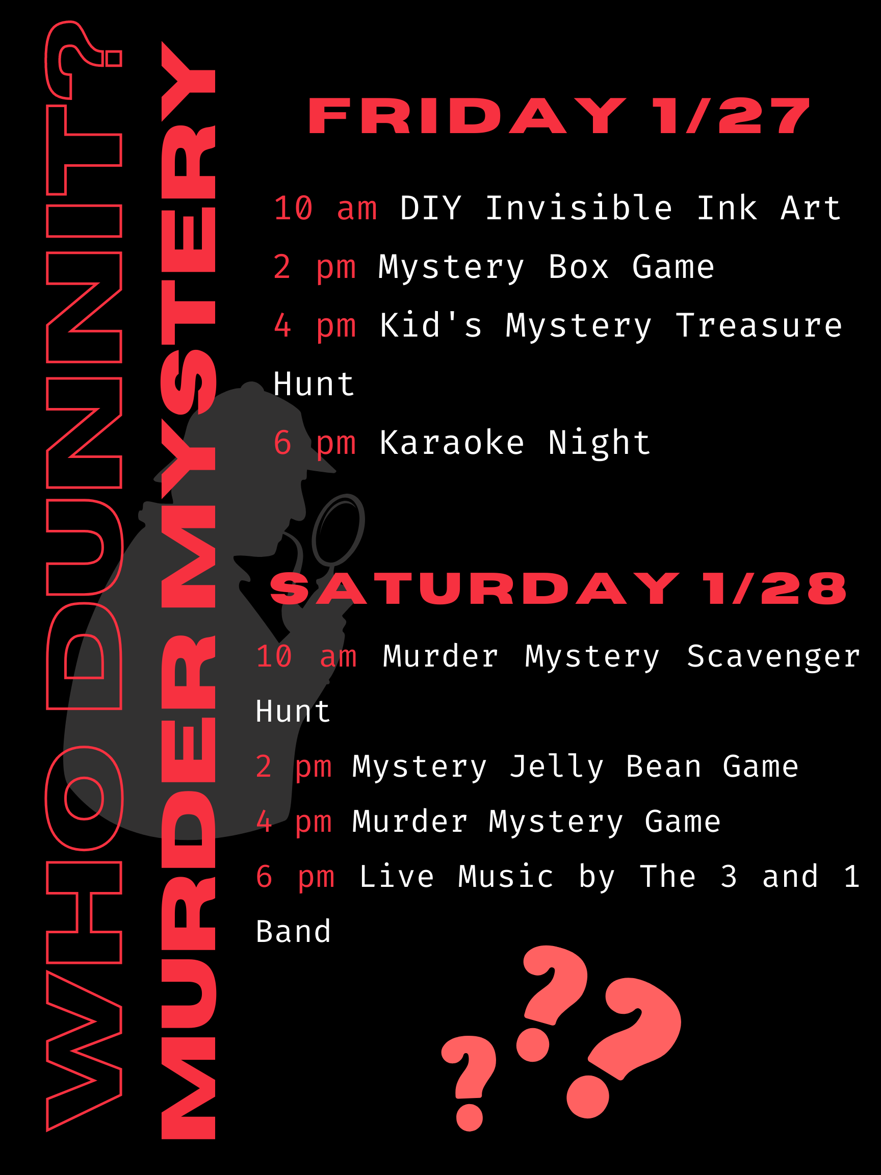 murder mystery activity schedule