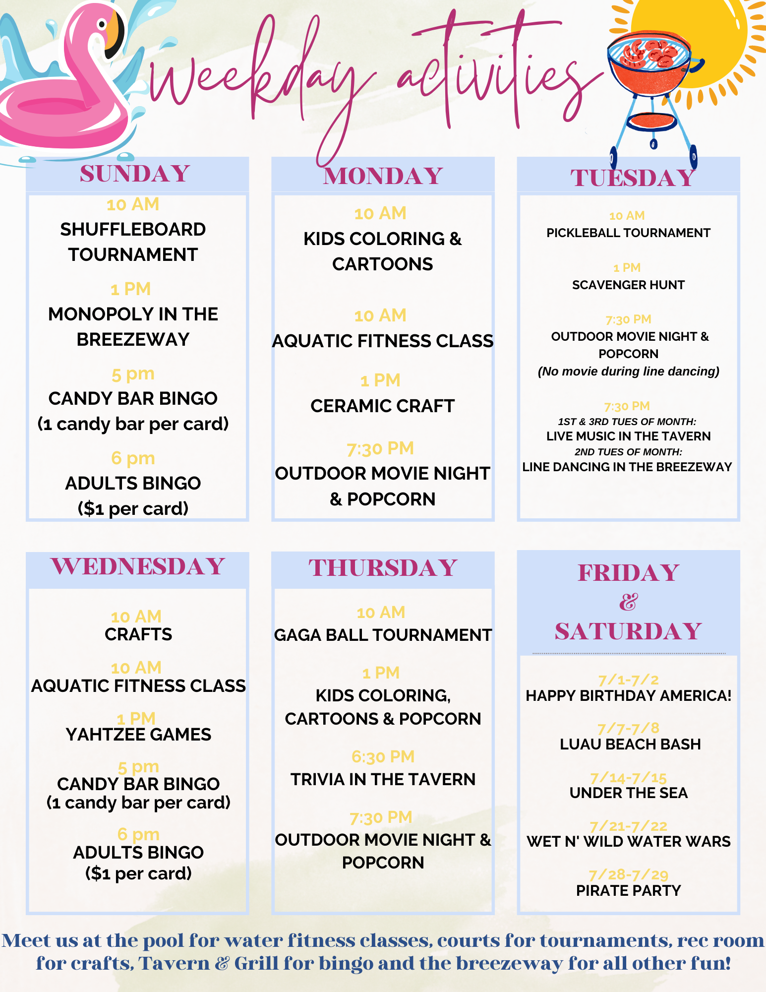 Island Oaks July Weekday Activity Schedule