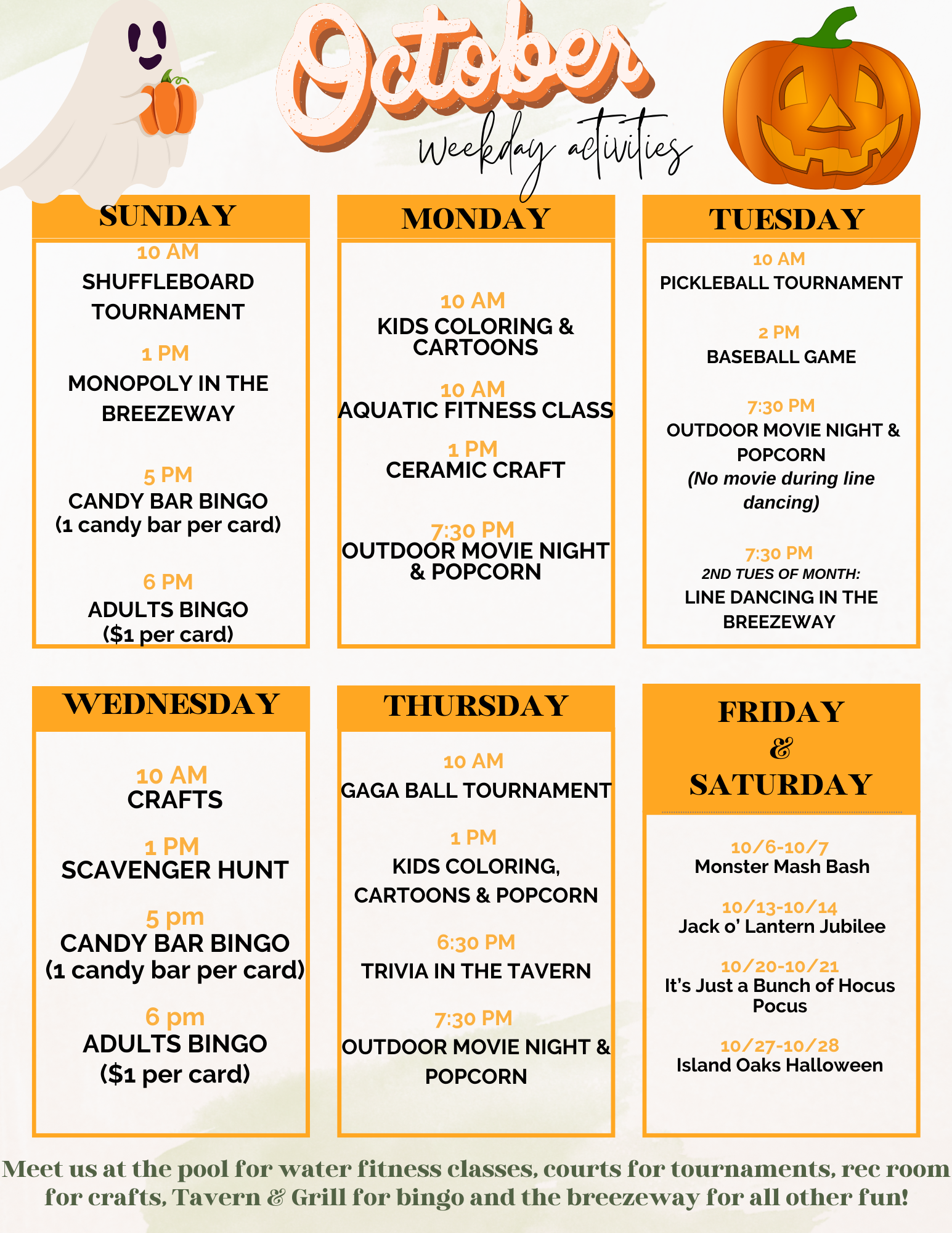 Island Oaks October Activities Calendar