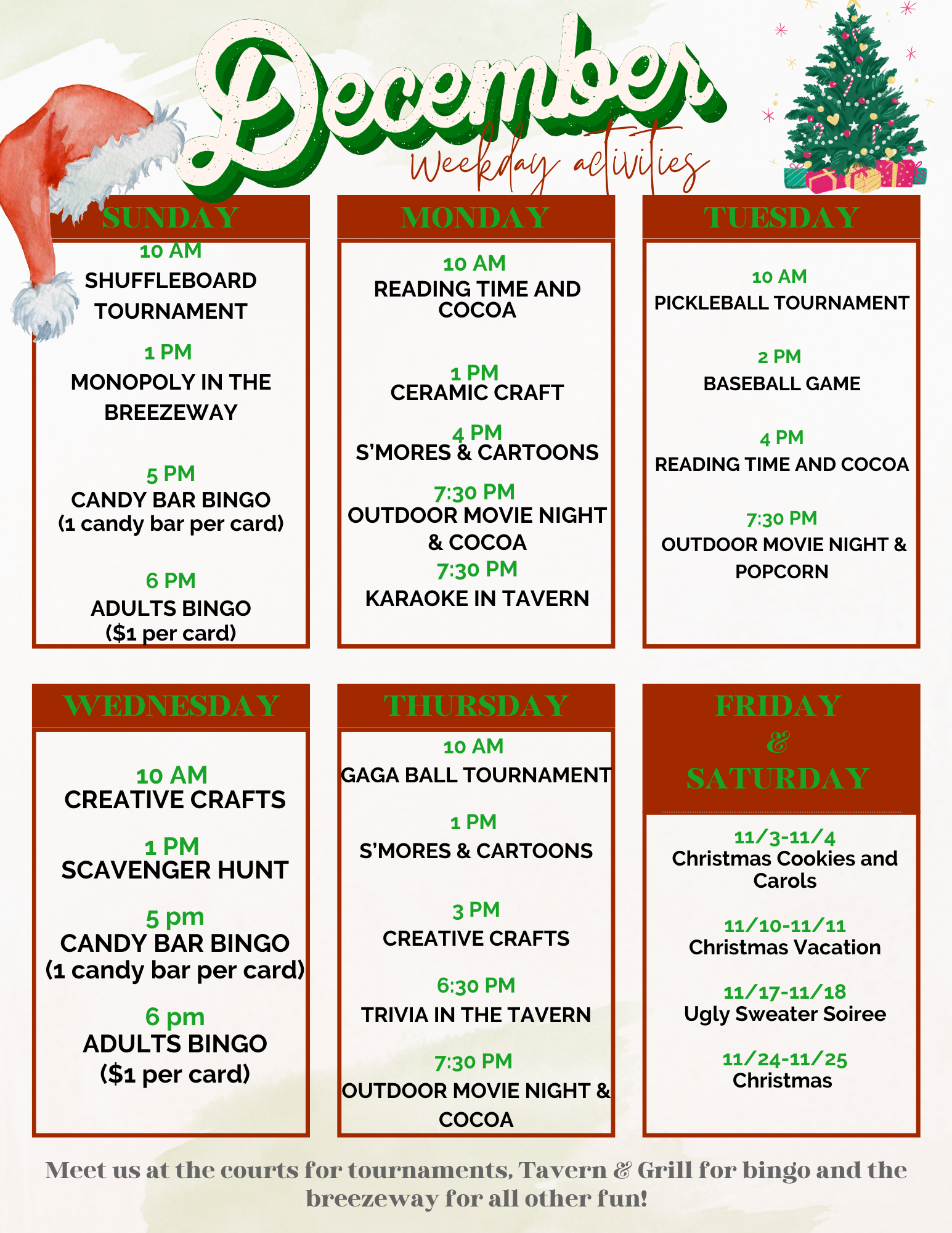 December Weekday Activities