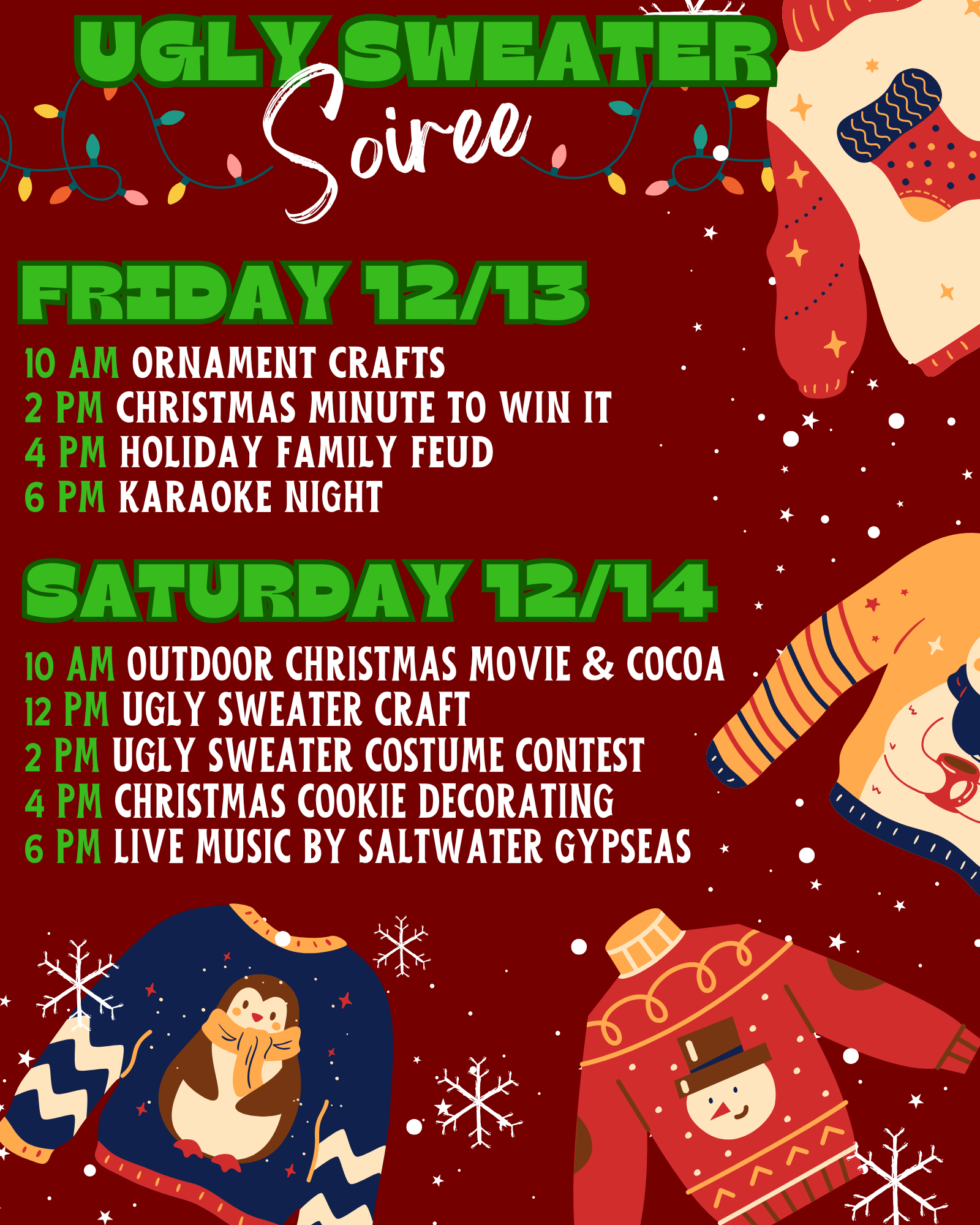 Green and Orange Colorful Sweater Christmas Party Poster