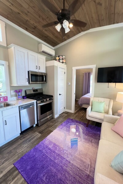 Cabin 202: Lilac Suites Lilac Suites Kitchen and Living Room